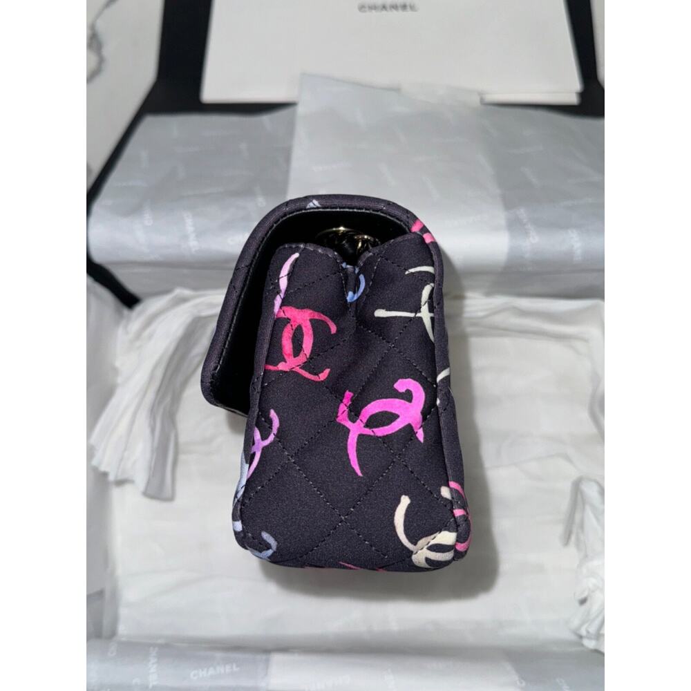 Chanel 24S Navy Blue Printed Logo Mini Flap Rectangle CC Shoulder Crossbody Bag - Picture 13 of 16